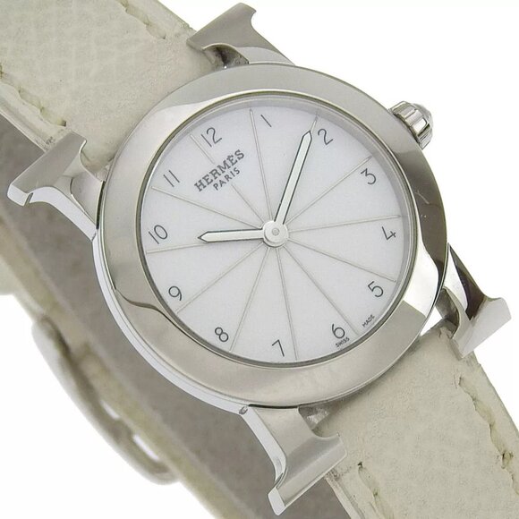 HERMES Heure H watch Rondo Watches HR1.210 WhiteDial Stainless Steel/Embos...